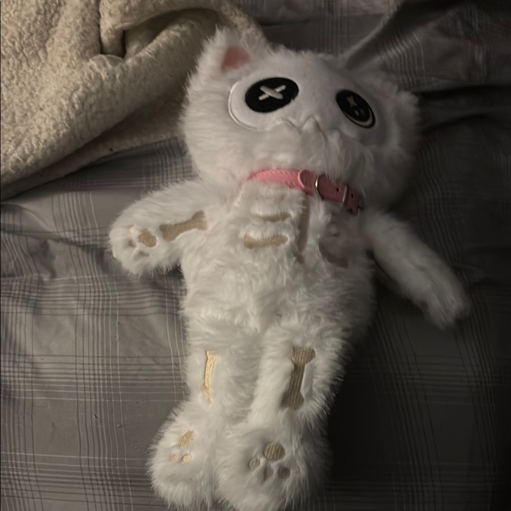 White Plush Cat with Pink Collar